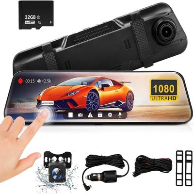 10'' Mirror Dash Cam 1080P Touch Screen Front and Rear View Backup Camera for Cars Loop Recording Streaming Media 170°Wide Angle Parking Assistance