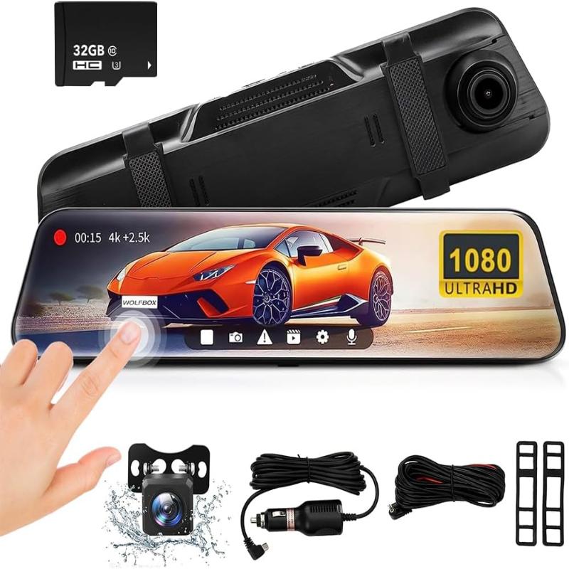 

10-дюймовая зеркальная видеорегистратор 1080P Сенсорный экран Передняя и задняя камера заднего вида для автомобилей Запись в циклическом режиме Потоковое медиа Широкоугольный 170° Помощь при парковке with 32GB memory card