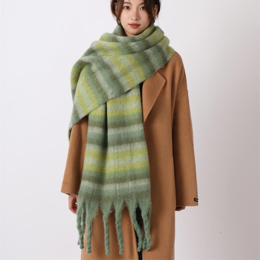 Tassel Plaid Wool Scarf Plush Long Shawl Retro Winter Cashmere Scarves  Autumn Winter