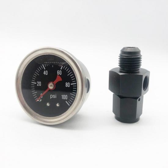 Liquid Oil Pressure Gauge 0-100 PSI Pressure Gauge 1/8" NPT With AN 6 Adapter