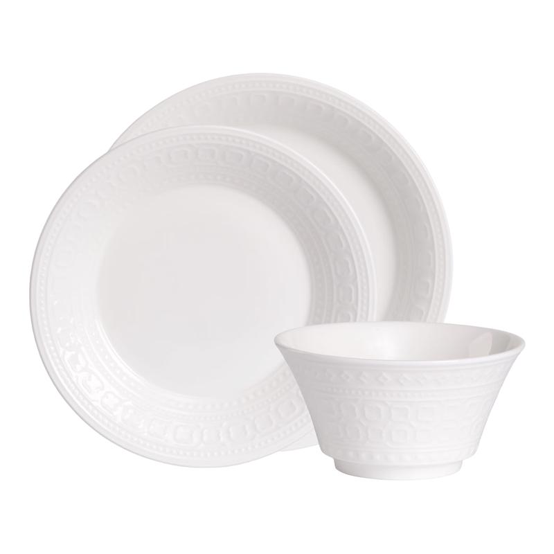 Hejiyue x JDear Pure White Embossed 12-Piece Bone China Dinnerware Set