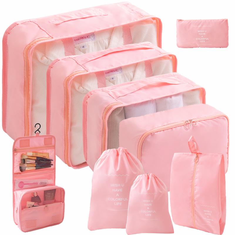 Eight-Piece Travel Storage Bag Set for Organizing Clothes