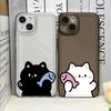 Cute Cartoon Fish Cat Couple Phone Case for IPhone 16 15 14 11 Pro Max 13 12 Mini XR XS X 7 8 16Plus SE2 Lovers Soft Cover Shell