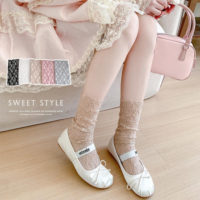 Women's Summer Thin Mesh Lace Ballet Style Mesh Mid Tube Stack Socks