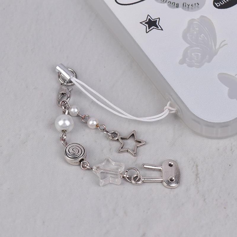 Y2K Cute Metal Rabbit Phone Lanyard Bunny Beaded Phone Chain Sweet Cool Cell Mobile Phone Strap Keycord For Girl Gifts