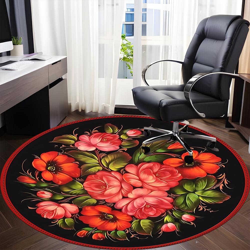 1pc Floral Pattern Chair Carpet for Office, Round Non Slip Durable Large Size Office Carpet, Suitable for Office