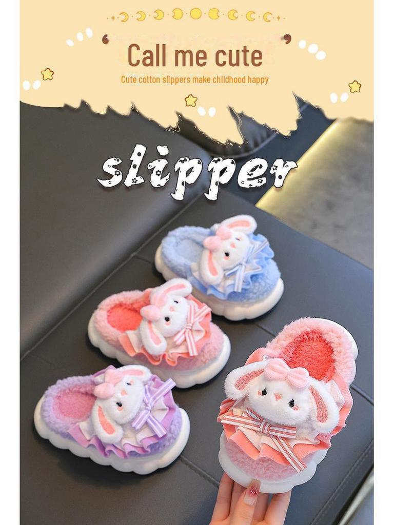 2024 Talv Armsad Jänese Plüüsist Puuvillased Sussid Tüdrukutele - Soojad Karvased Beebi Kodujalatsid