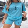 Women's Casual Faith Cross Letter Pattern T-Shirt Short Sleeve Shorts Set