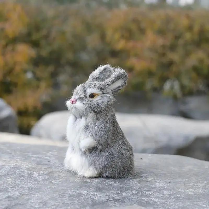 14CM Simulated Rabbit Animal Model Rabbit Home Decoration Crafts Animal Fake Rabbit Fur Handicrafts Gifts Figurines Miniatures