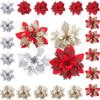 14cm Glitter Artificial Christmas Flowers Xmas Tree Ornaments Merry Christmas Decorations for Home New Year Gift