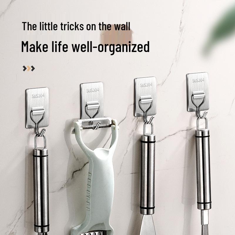 Adhesive Stainless Steel Wall Hooks - Heavy Duty, No-Drill, for Bathroom & Kitchen Towels