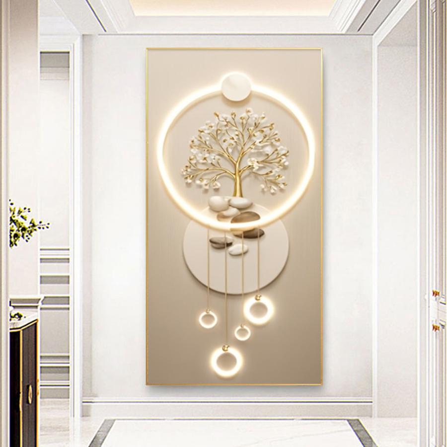 Modern Art Golden Tree Stone Canvas Wall Art Frameless Portrait Orientation Luxury Chic for Living Room Decor, No Frame