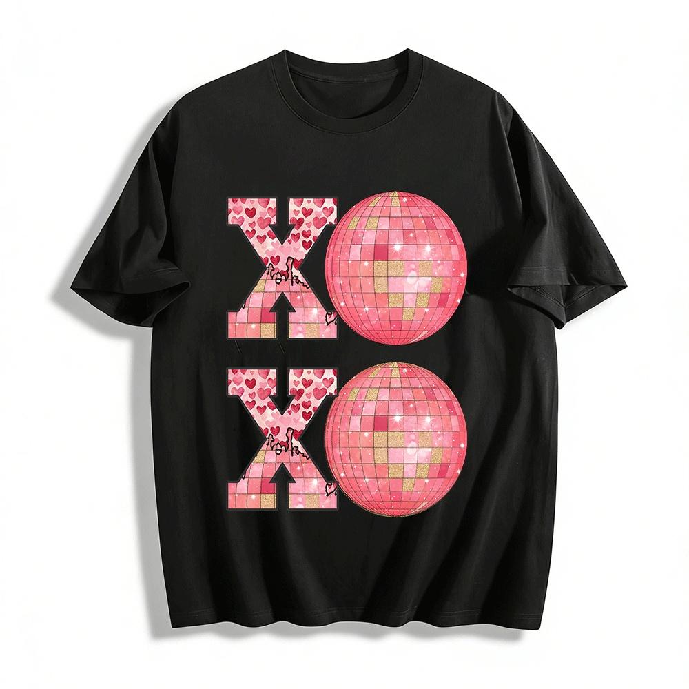 XO Heart Disco Ball Print Casual Top Pure cotton T-shirt XXS