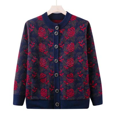 Middle-aged Elderly Spring Clothing Female Grandma Sweater Jacket Year-old 0 Mother Plush Thickened Top Old Lady Cardigan