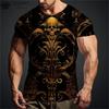 Summer Round Neck 3D Vintage Horror Skull Pattern Print Top Fashionable Casual Short Sleeved Men's T-shirts