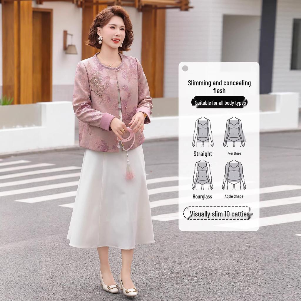 Mother's Day 2026 Elegant Floral Jacket for Middle-Aged Women - Fashionable Round Neck Top