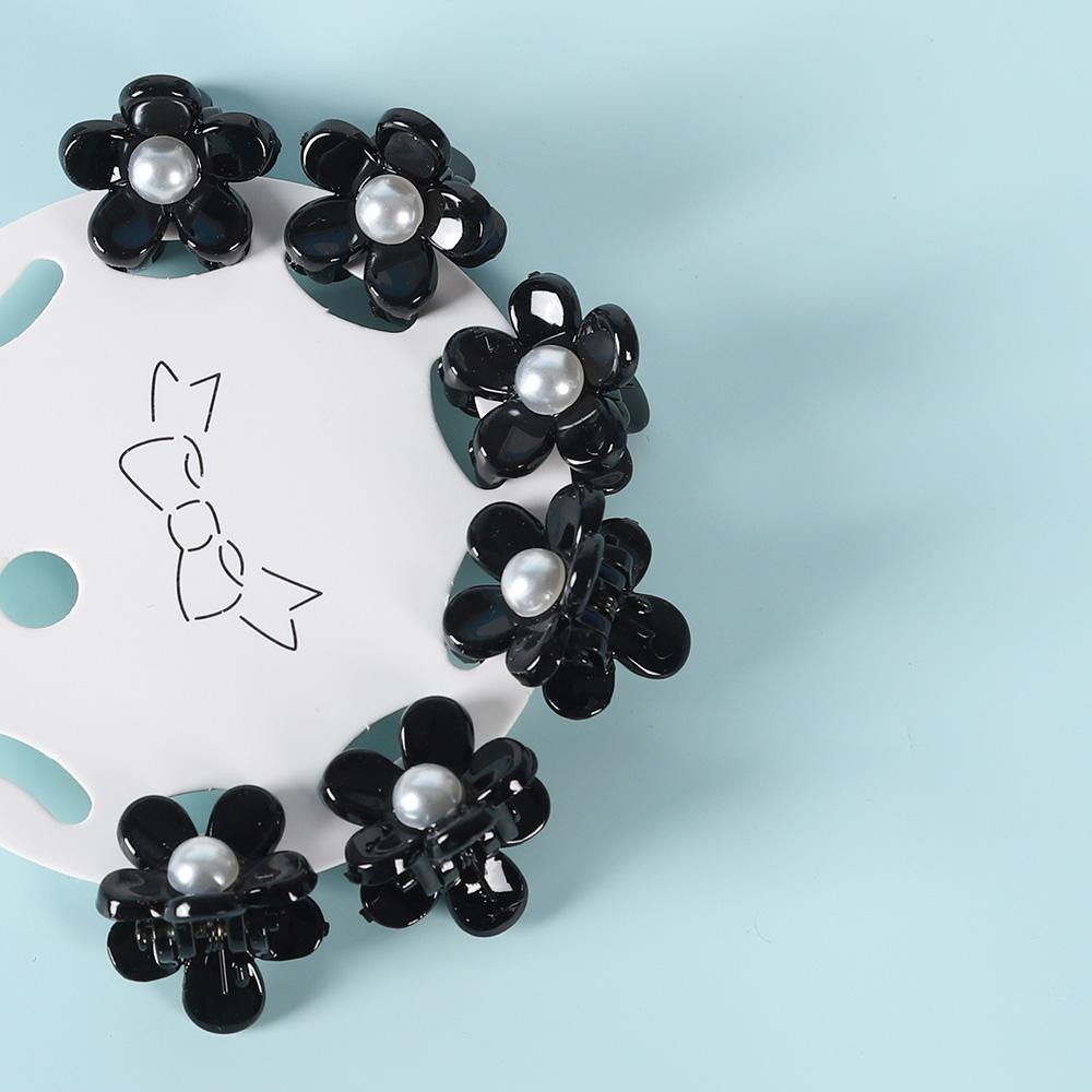 6PCS Transparent Flower Small Hair Claws Clips Women Girls Rhinestones Pearl Mini Crab Hair Clamps Sweet Childs Hair Accessories