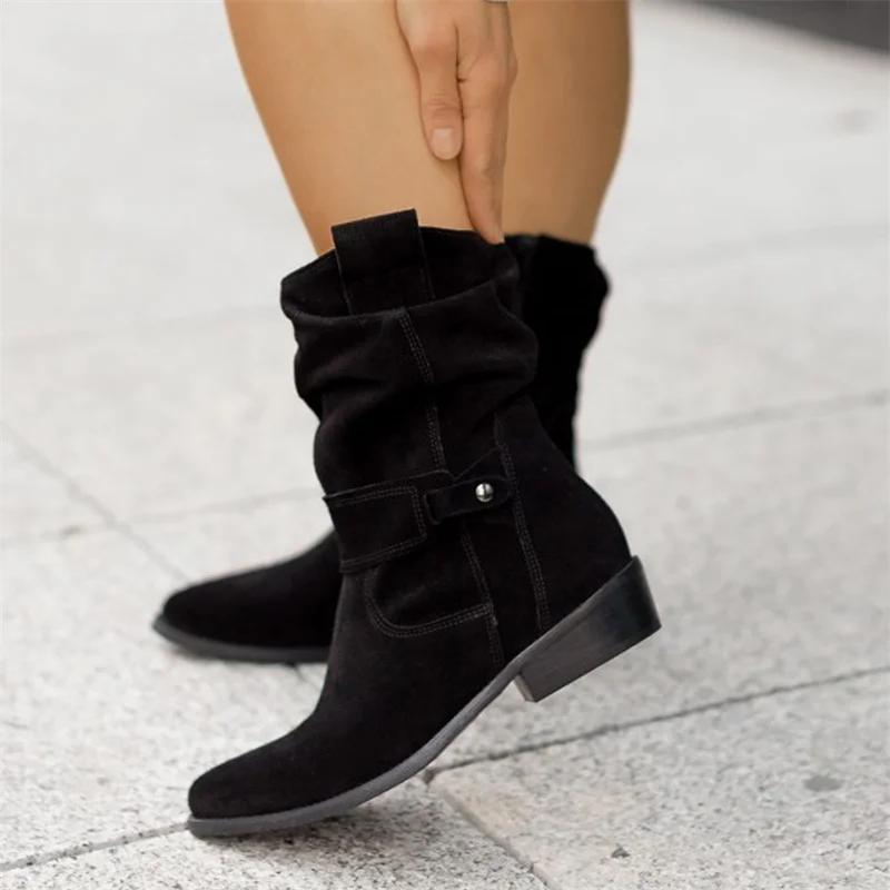 Women Ankle Boots Winter Low Heels Round  Plus Size Casual  Shoes Faux Suede Female Low Boots Free Shipping Chelsea Boots 20024