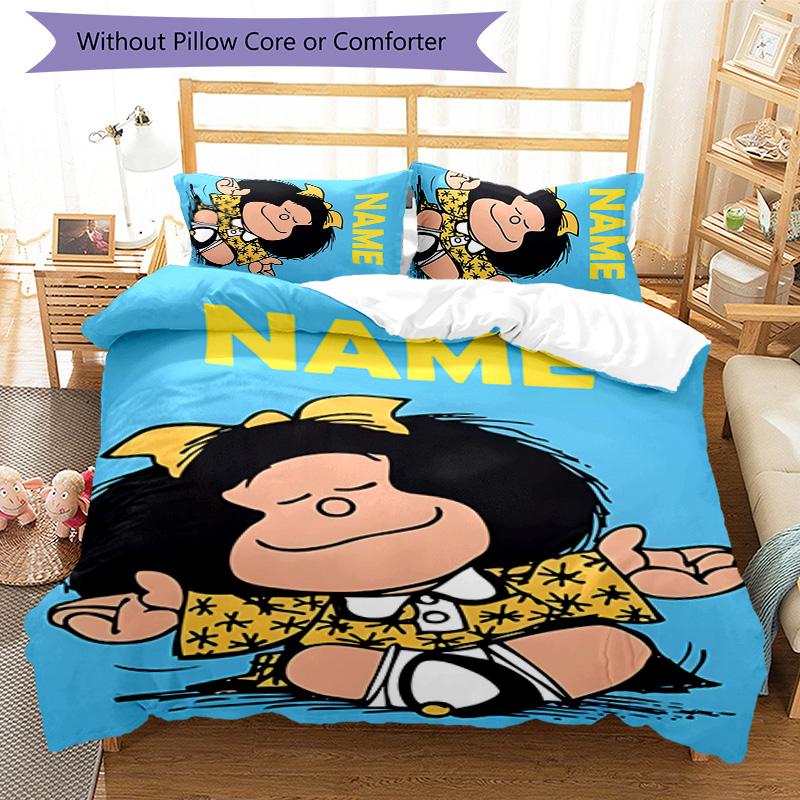 3pcs Mafalda2 Cover Set - Personalized Name, HD Printed Bedding with 1 Cover and 2 Pillowcases - Perfect for Home Decor, Easy Care