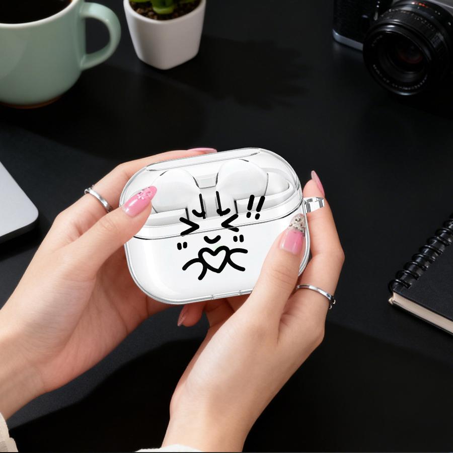 Case For Samsung Galaxy Buds 4 Pro 4Pro 2 2Pro Live 3Pro 3 FE Clear Earphone Cases Cover With Hook Cute And Loving Person