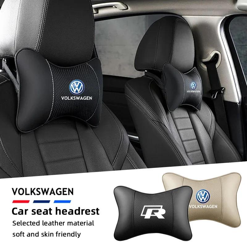 VW Car Leather Headrest Seat Head Support Neck Pillow For Volkswagen Polo Golf GTI CC Tiguan Arteon Passat Jetta Touareg ID.3