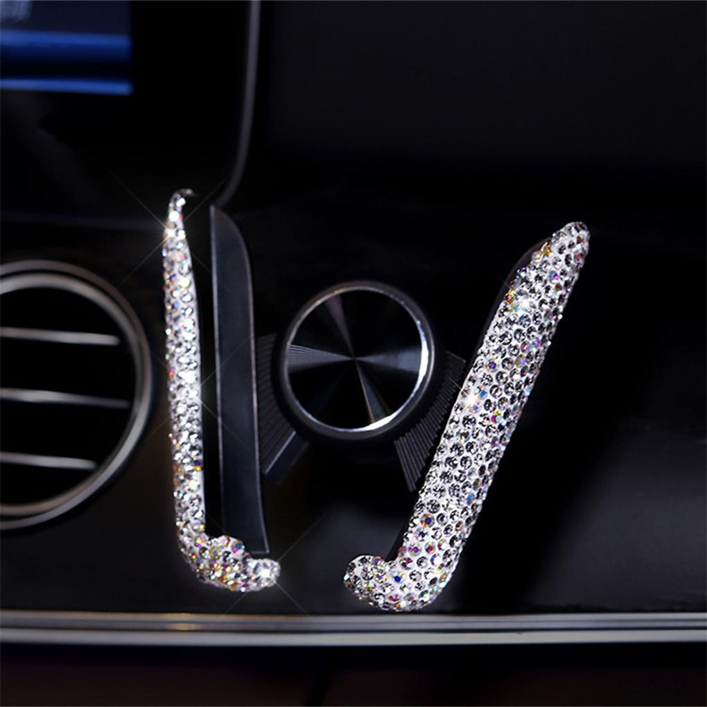 Car Phone Holder Vehicle-mounted Rhinestones Clip Stand Universal Smartphone Self-adhesive Support Interior Pink