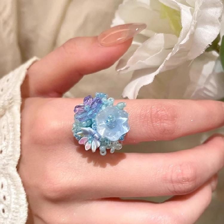 Pierścionki z Hortensjami Regulowane Biżuteria Modowa Otwierane Pierścionki Tekstura Żywicy Odpowiednie do Codziennego Noszenia lub na Specjalne Okazje