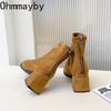 Autumn Winter Rhinestone Square Toe Stretch Slim Women Ankle Boots Street Style Banquet Party High Heel Short Botas Mujer