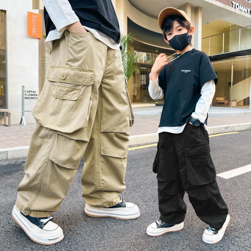 Boy's Straight Leg Pants Children Trousers Spring Wear Casual Pockets Pants