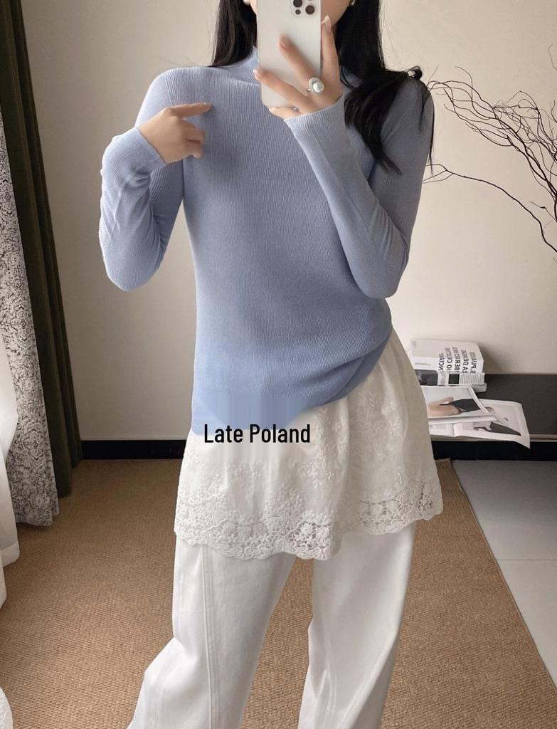 Women's Seamless Wool Pullover: Half-High Collar, Long Sleeve, Solid Color - Autumn/Winter Knit Sweater