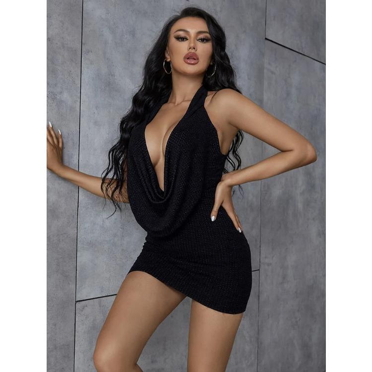 Robe Mini Nibber Diamantée Couleur Unie Mode Femme Décolleté Plongeant Sans Bretelles Tendance Féminine Streetwear Vêtements