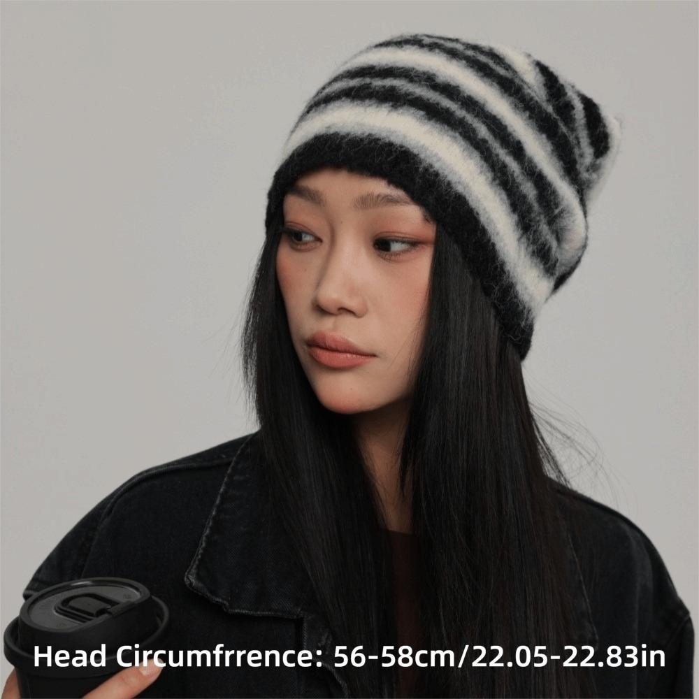 Plush Warm Skullies Hat Striped Ski Ear Protection Cap Unisex Knitted Beanies