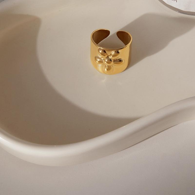 Flower Shape Geometric Open Jewelry Delicate Finger Rings Stainless Steel Texture Suitable for Various Occasion