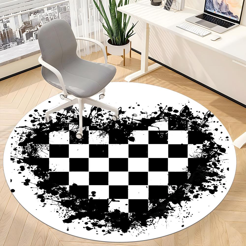 1pc Checkerboard Splash Office Round Area Rug, Indoor Mat Suitable ForOffice, Under Office Chairs Bedroom Living Room Home Decor, Room Decot194