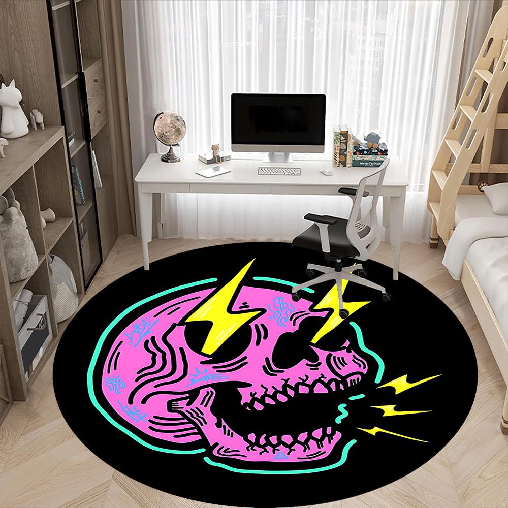 1pc Skull Lightning Office Round Area Rug,  Mat Suitable For Office, Under Office Chairs Bedroom Living Room Home Decor, Room Deco