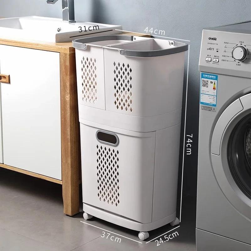 

Корзины для хранения грязной одежды Бытовая корзина для белья большой вместимости Перфорированный дизайн Бытовая корзина для белья с классификацией белый
