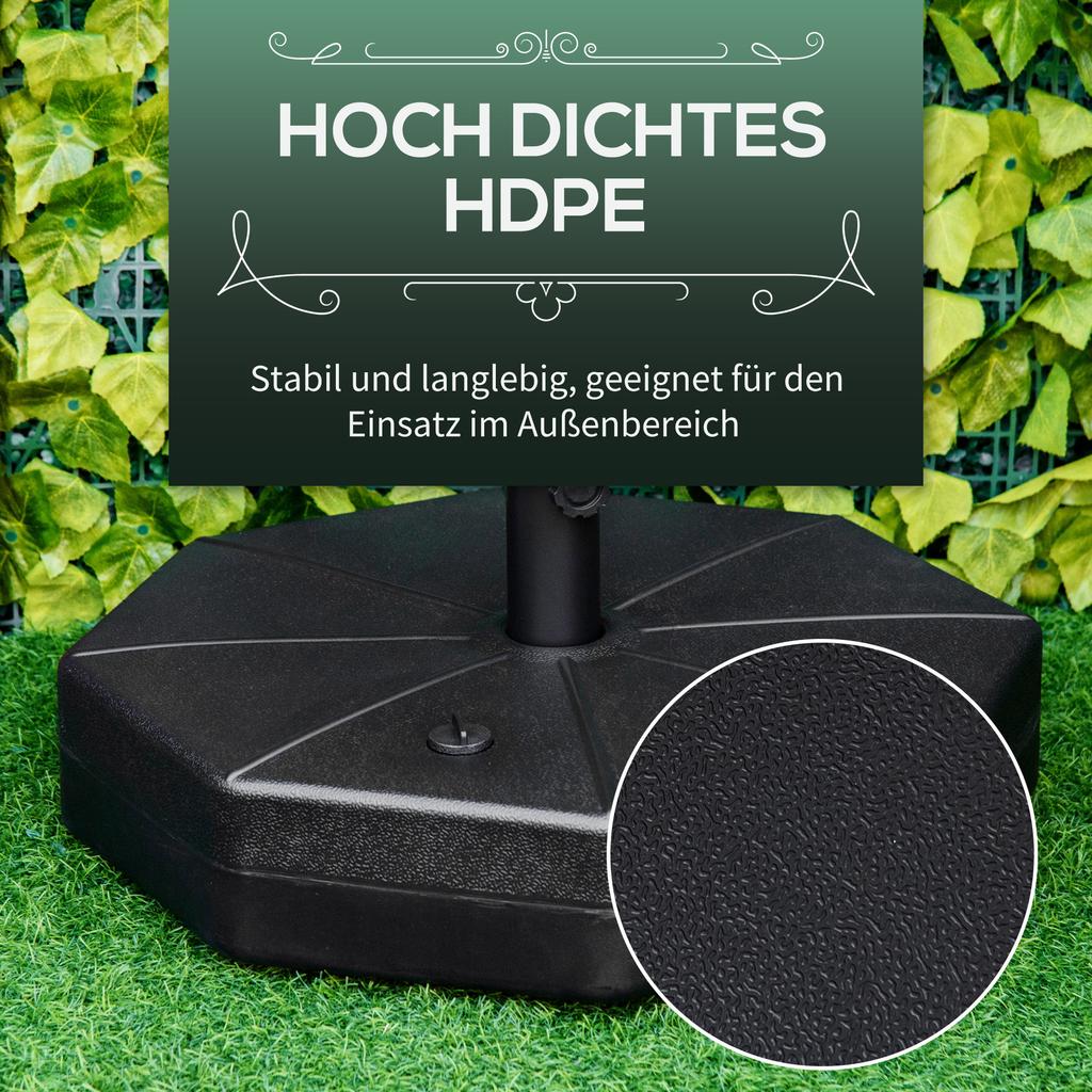 Schwarzer Sonnenschirmständer, achteckiger Sonnenschirmständer, Sonnenschirmhalter, Ständer für Sonnenschirme mit 38/48 mm Rohrdurchmesser, für Balkon, Terrasse, Garten