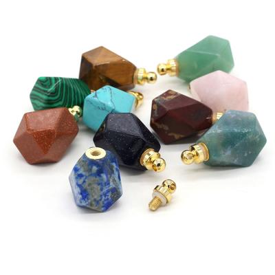 Natural Stone Perfume Bottle Pendant Polygon Semi-precious for Jewelry Making DIY Necklace Accessory