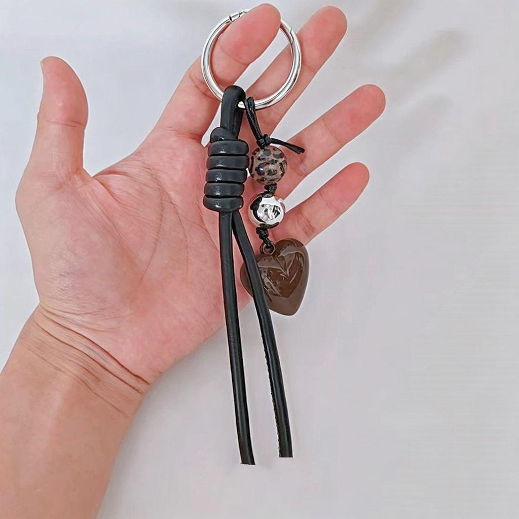 Yogodlns Female Keychain with PU Leather Lanyard for DIY Mobile Heart Hanging Charm Pendant Accessories Rope Vintage Design Decorations