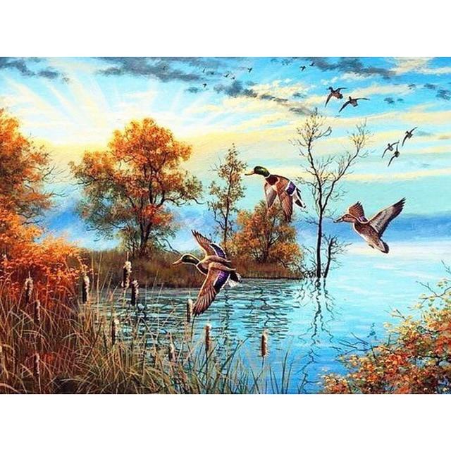 Pictură cu diamant 5D DIY, peisaj, copac de toamnă, broderie cu diamante, peisaj, imagine cu strasuri