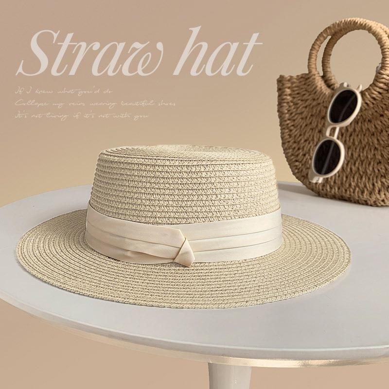 Flat top sunshade straw hat women's straw hat casual wind summer sun protection seaside vacation photo beach hat