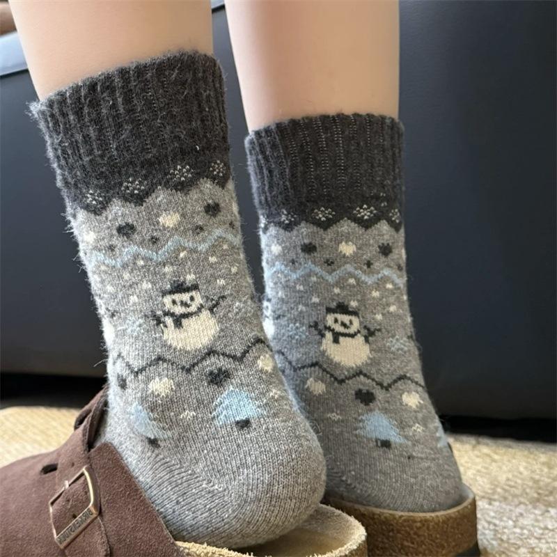 Wool Socks Children'S Snowman Christmas Tree Thickened Warm Tube Socks