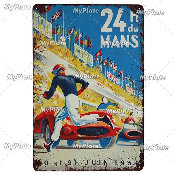 24-Stunden-Metallschild, Vintage-Plakette, Blechschild, Wanddekoration für Bar, Kneipe, Metallhandwerk, Retro-Rennwagen-Poster