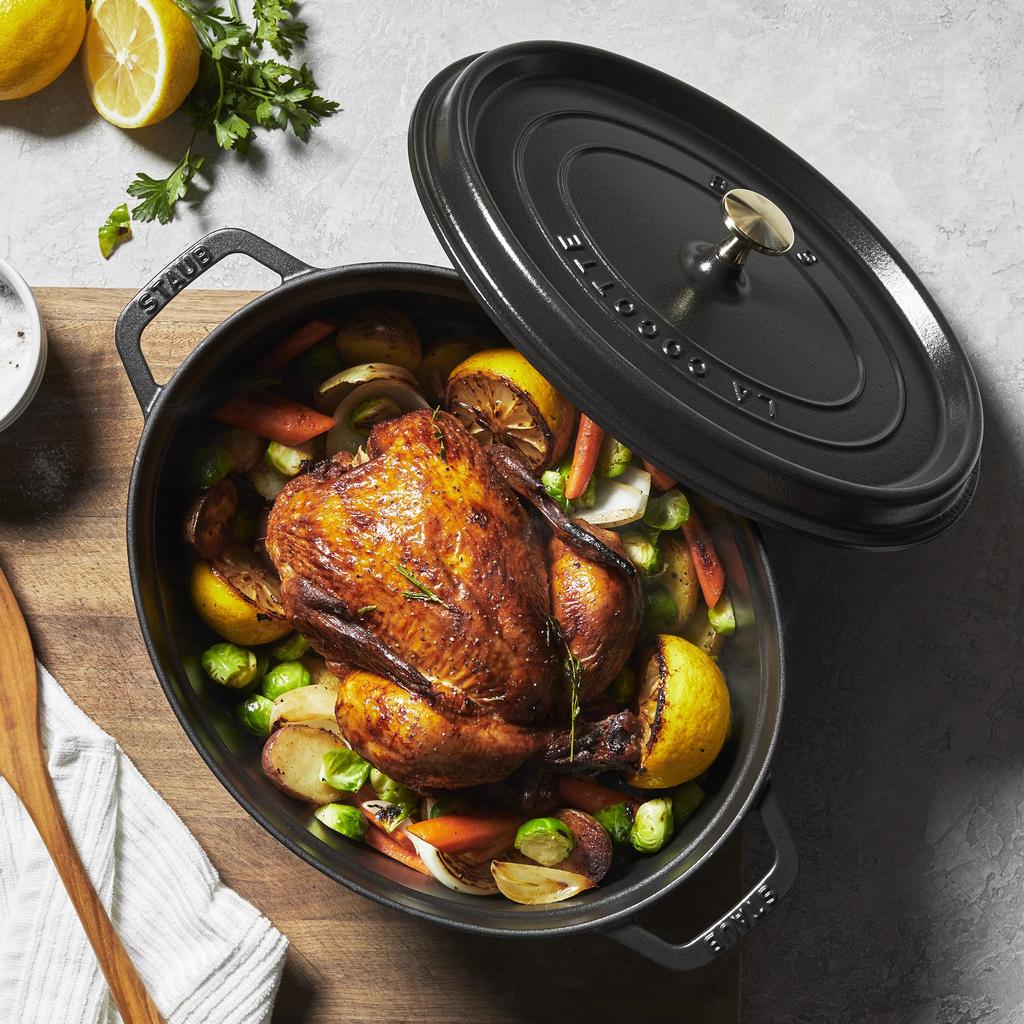Staub Cocotte Oval Black Large Hand Cast Enamel Pot IH Compatible Japanese La Cocotte Oval "Pico 29cm" [Authorized Product] 40509-315