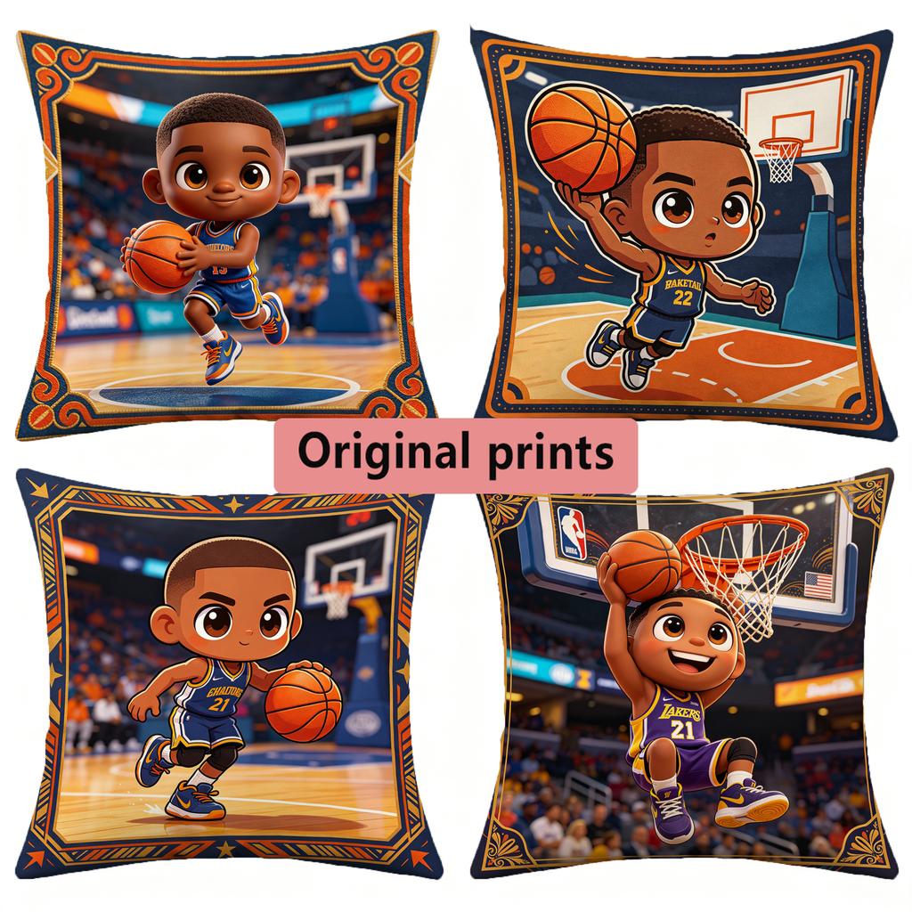 Chibi Basketball Player Decorative Throw Pillow Covers Pattern Cushion Cover Suitable for Sofa Bedroom Car Pillow Cover