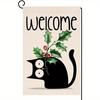 Christmas Cat Ag Double-Sided Christmas Cat Garden Ag 12x18 Vertical Black Cat with Holly Berries Welcome Design