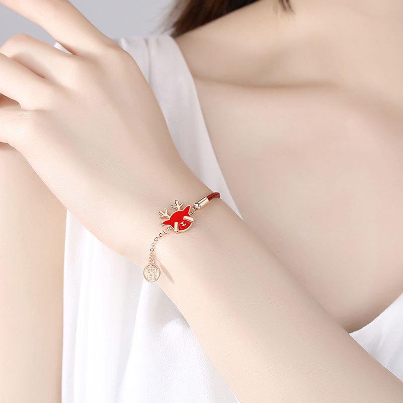 Auspicious Deer Couple Bracelet: Lucky Red String Christmas & New Year Gift