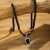 HNSP Black Crystal Pendant Bead Rosary Necklace For Men  Accessories