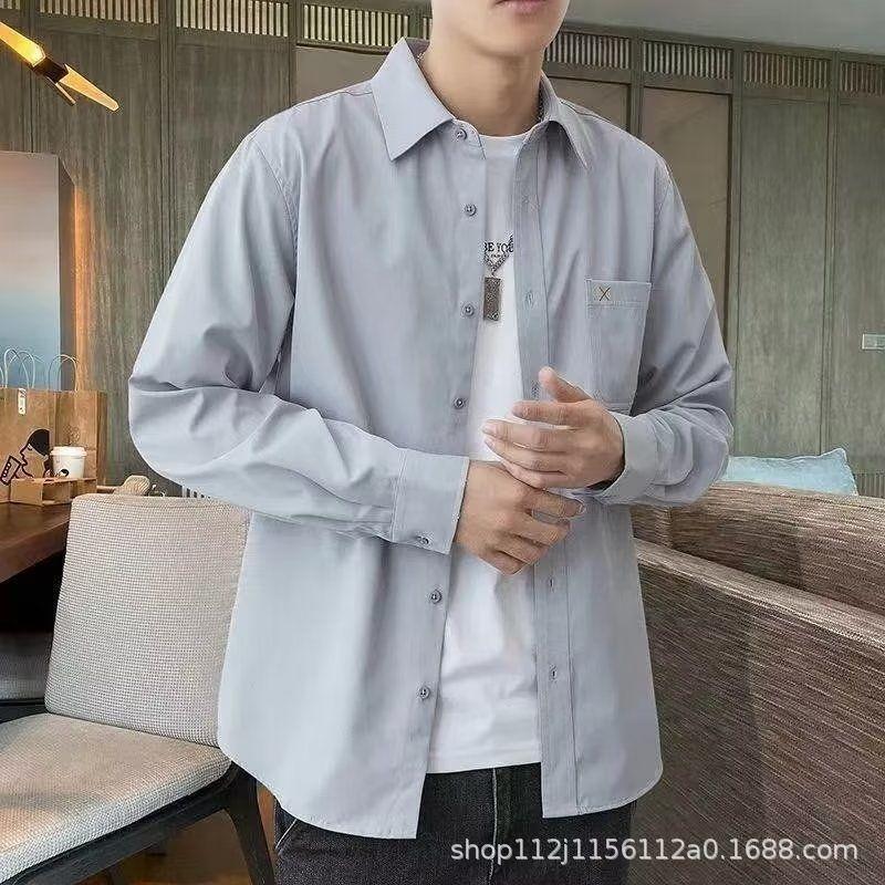 Рубашка мужская новая повседневная рубашка с длинным рукавом модная куртка XXXXL синий — фото 10