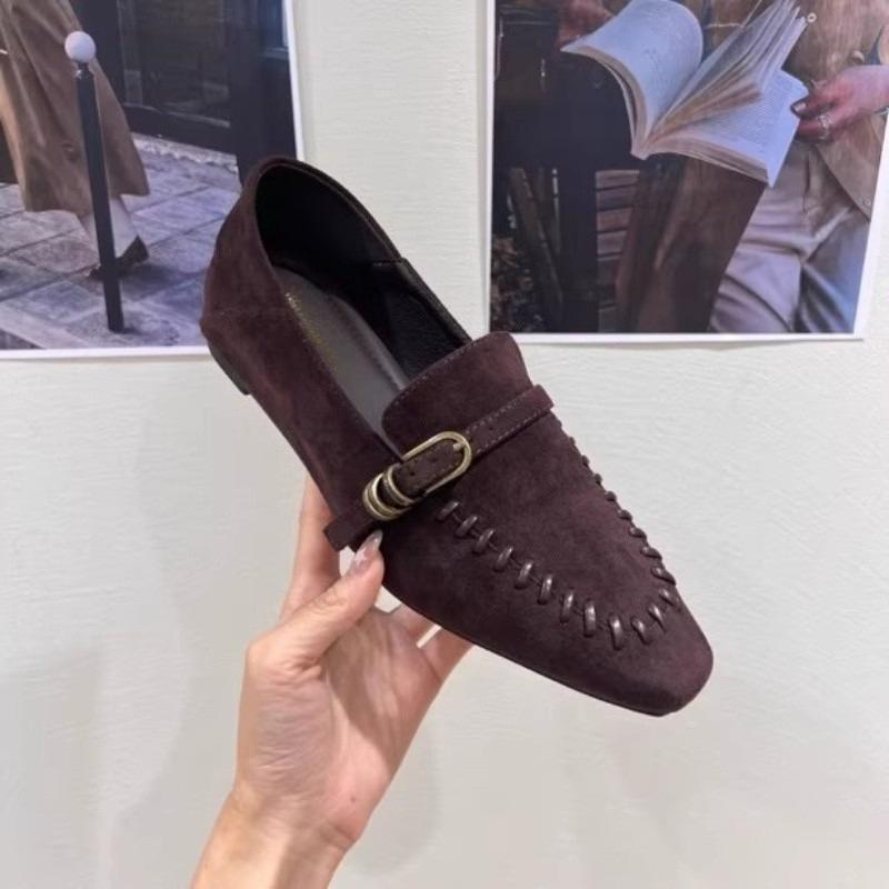 Low Heel Single Shoes New Square Toe Deep Mouth Metal Belt Buckle Soft Sole Low Top Shoes for Autumn